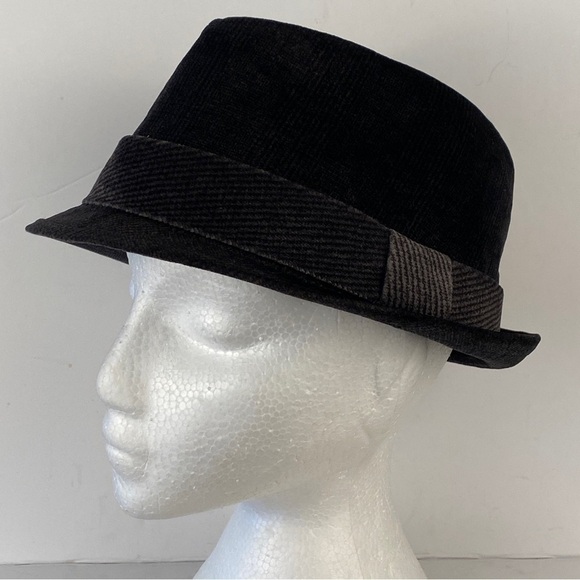 Fedora wool blend hat hatband corduroy wool s/m menswear men Black gray grey - Picture 2 of 9
